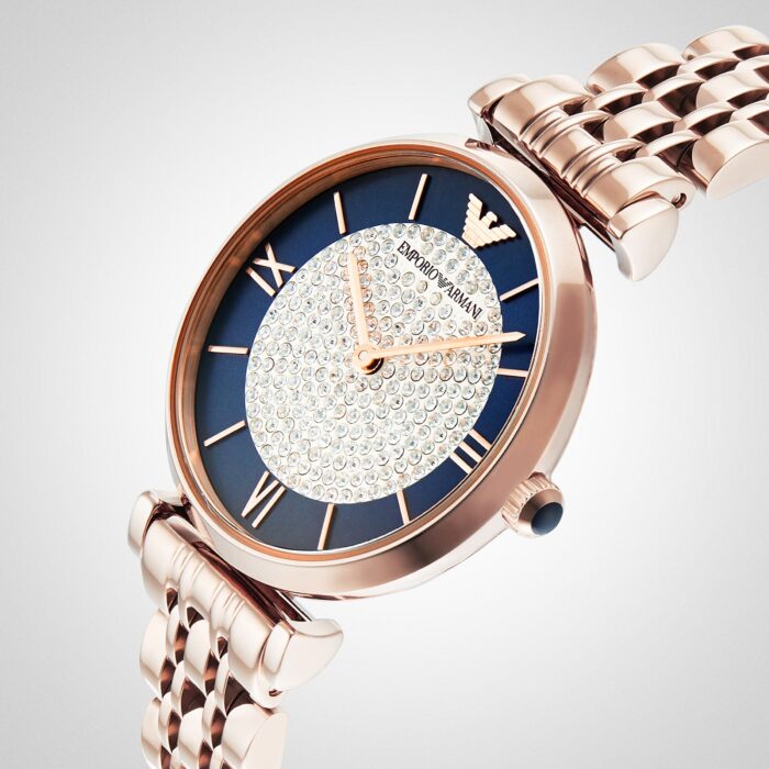 Emporio Armani Gianni T-Bar Quartz Crystals Black Dial Gold Steel Strap Watch For Women - AR11423 - Image 4